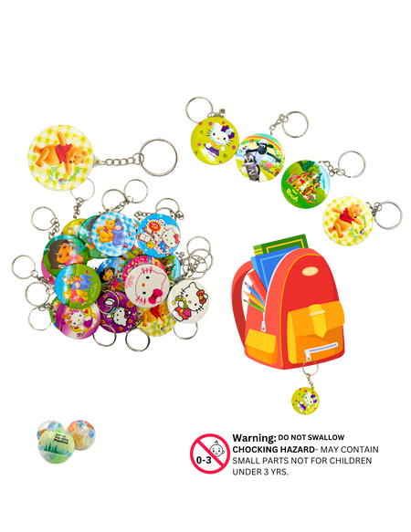 Assorted cartoon keychain bag chains with round button designs for kids