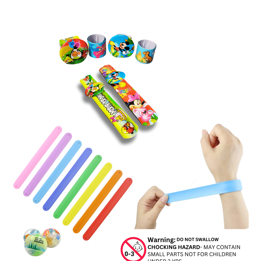 Colorful slap bracelets in solid and cartoon prints for kids