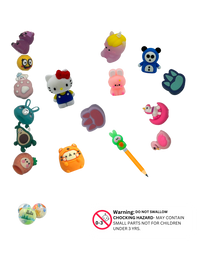 Assorted capsule pencil toppers with animal and cartoon designs for kids


