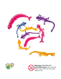 Stretchable Dino Skeleton Toys – Colorful Rubber Capsule Animals (100 Pcs)
