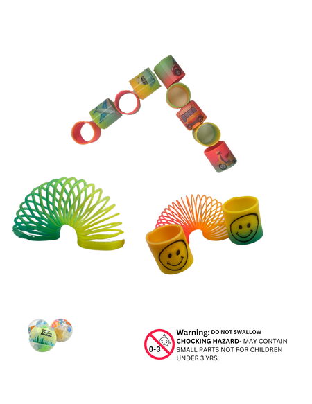 Assorted magic spring toys with smiley face and rainbow designs


