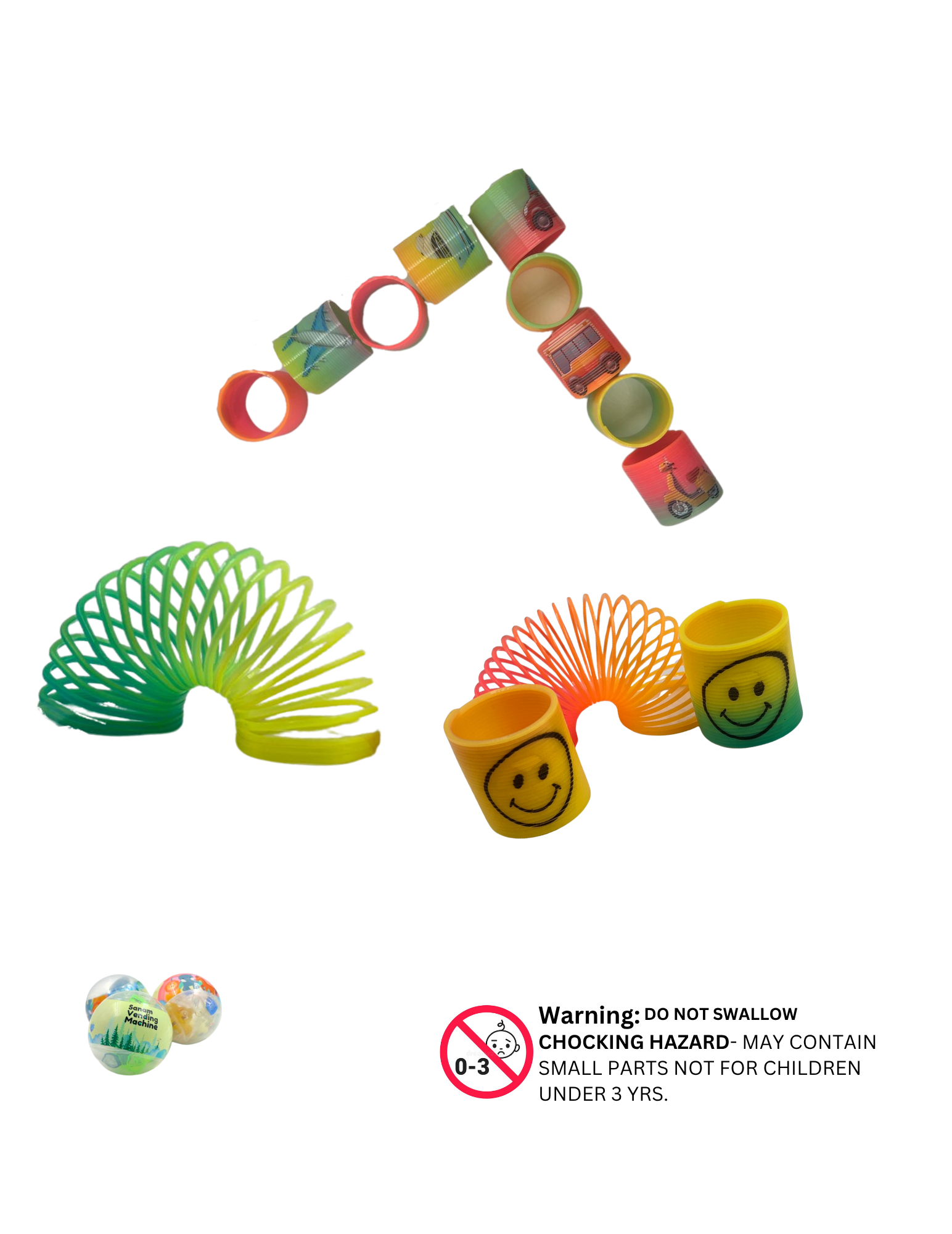 Assorted magic spring toys with smiley face and rainbow designs

