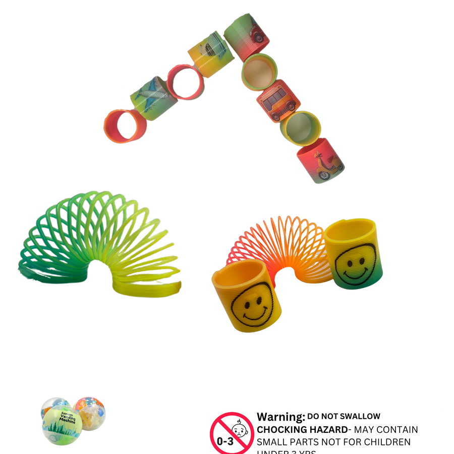 Assorted magic spring toys with smiley face and rainbow designs


