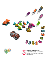 Assorted mini toy cars with pull-back and friction mechanisms in multiple colors
