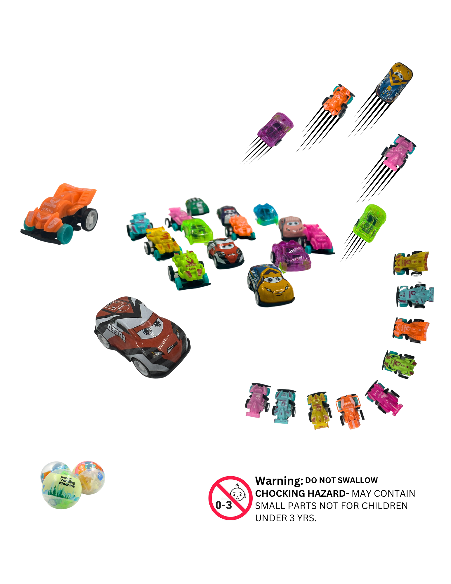 Assorted mini toy cars with pull-back and friction mechanisms in multiple colors