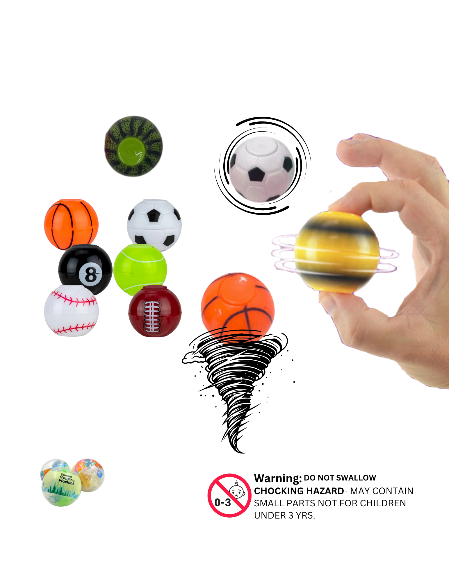 Mini Round Spinner Balls – Assorted 3.5cm Vending Toys (100 Pcs)