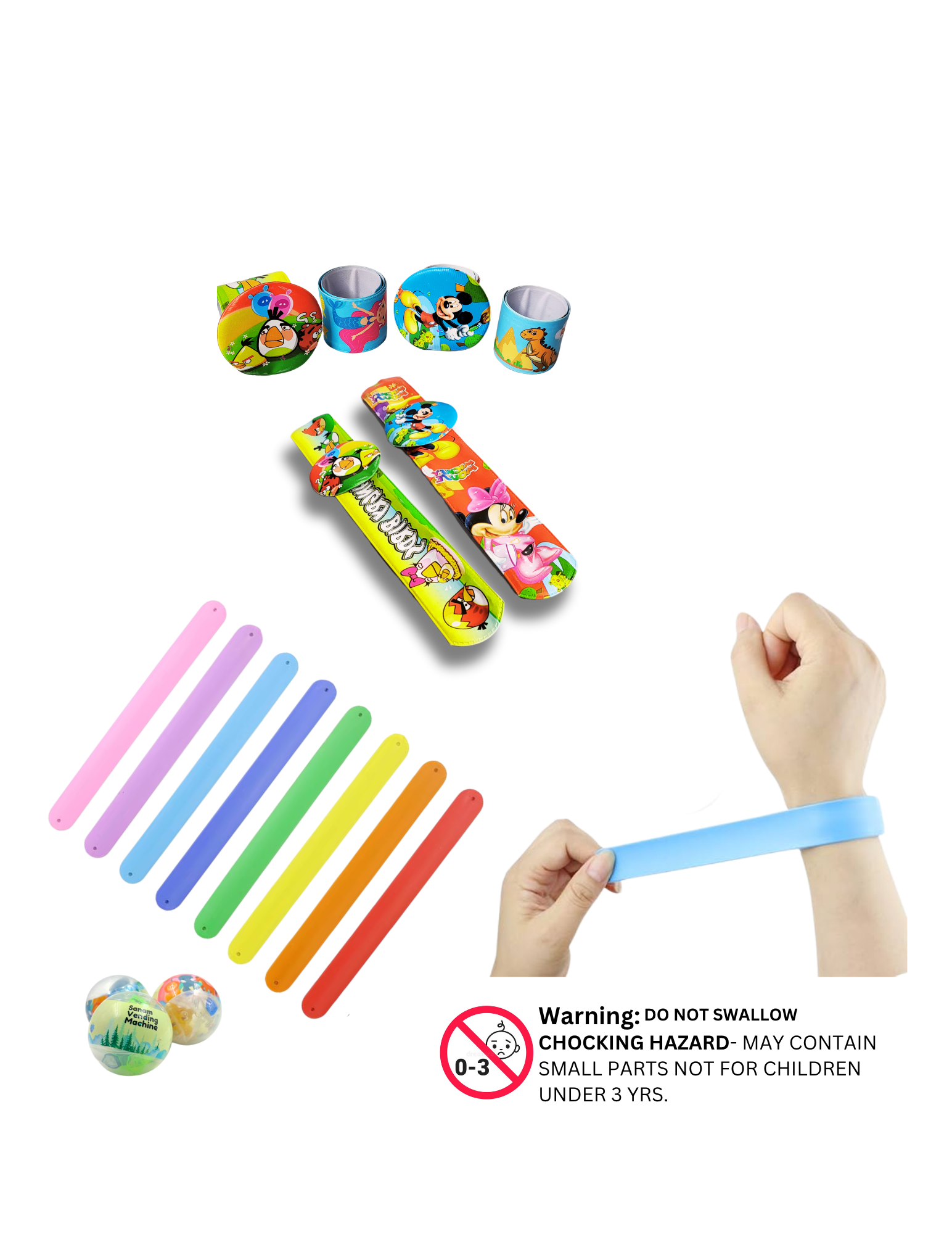 Colorful slap bracelets in solid and cartoon prints for kids