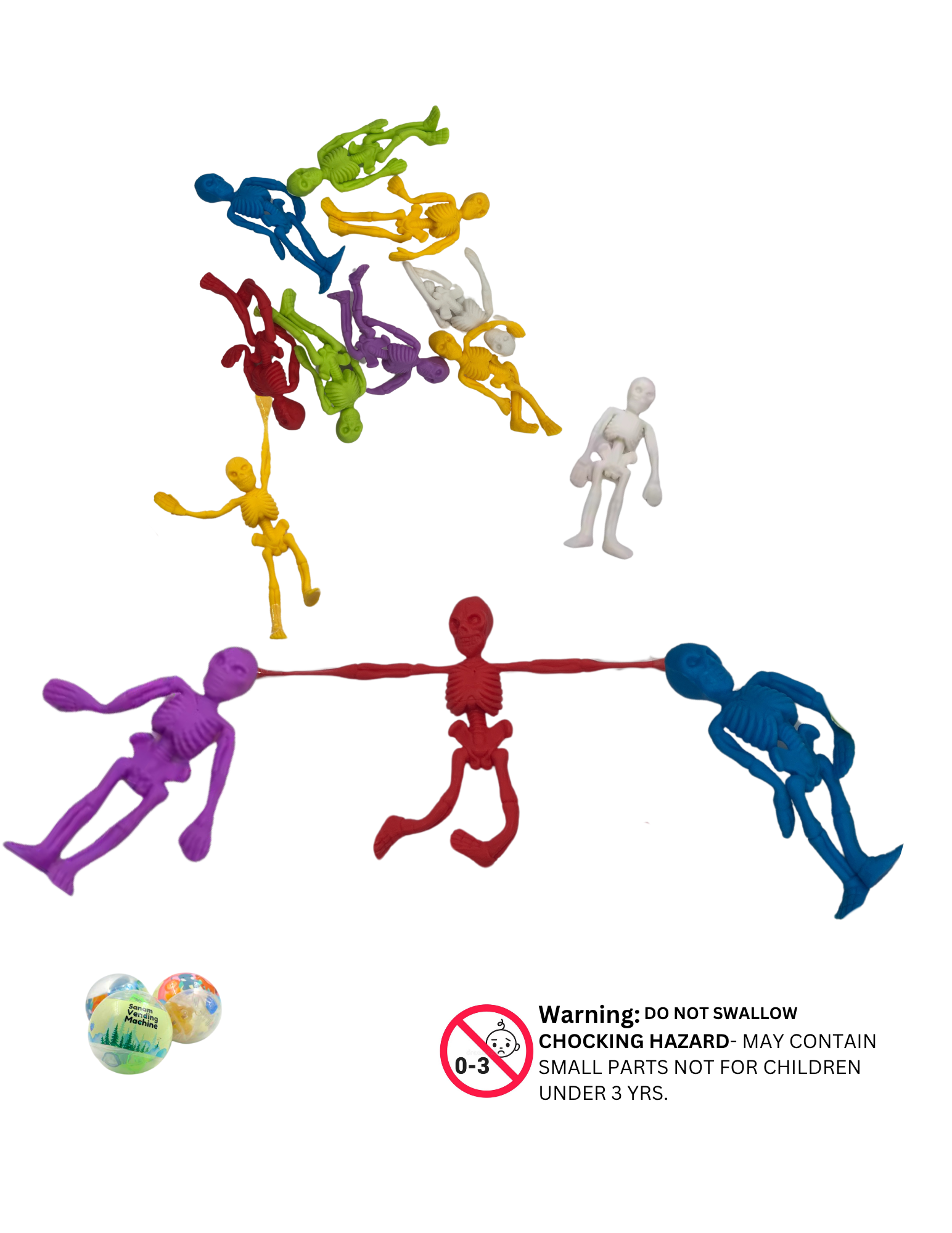 Stretchable rubber skeleton toys in assorted colors