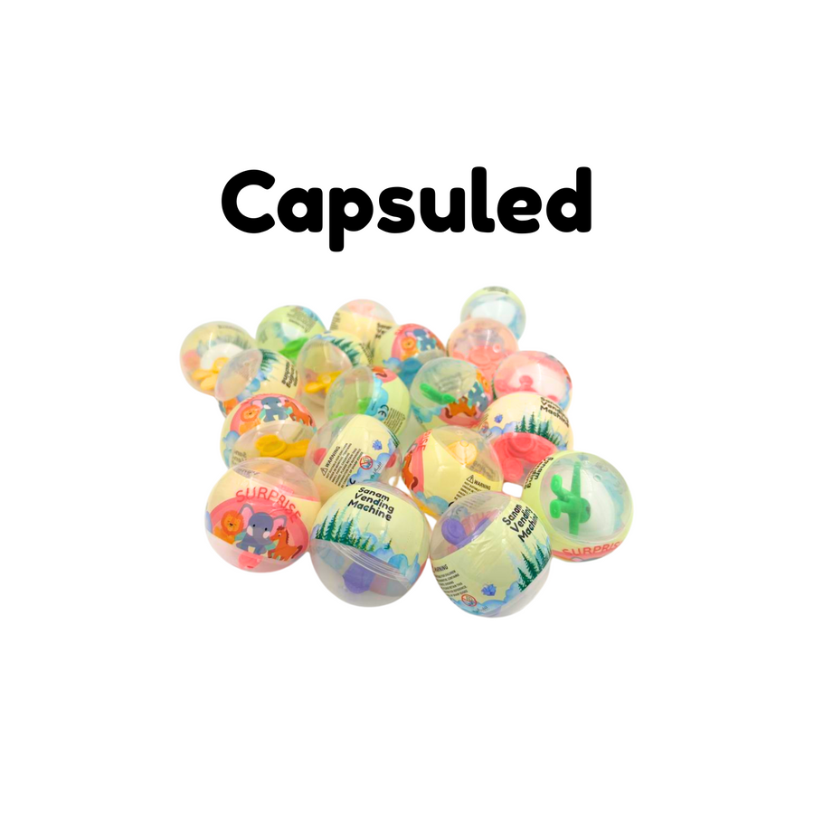 Bracelets packed in plastic capsules with choking hazard warning for children under 3